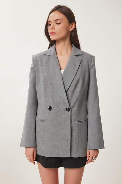Lovelyİstanbul Padded Woven Blazer Jacket - Gray Lus0120
