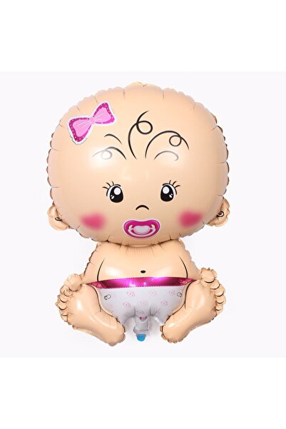 Flippy Metallic Foil Balloon — Girl Figurine, Christening Theme, 73x48 cm, Pink