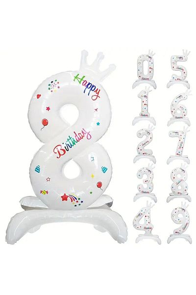 Flippy Balloon, Flippy, Number, Model 8 with Happy Birthday Written, 81 cm, , White