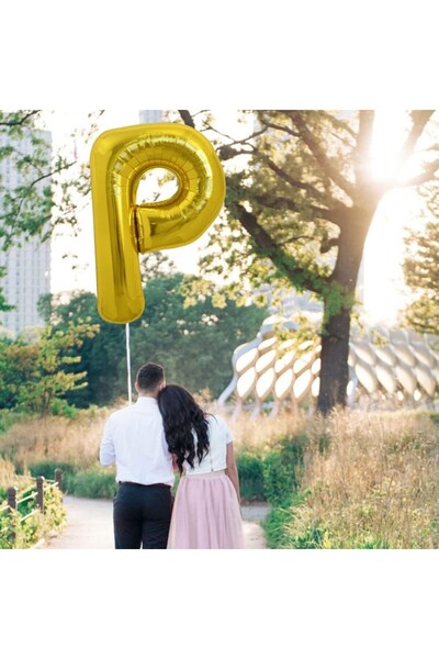 Flippy Foil Balloon Letter P, Flippy, 80 cm, Helium or Air, Individual Pack, Straw Included, Gold