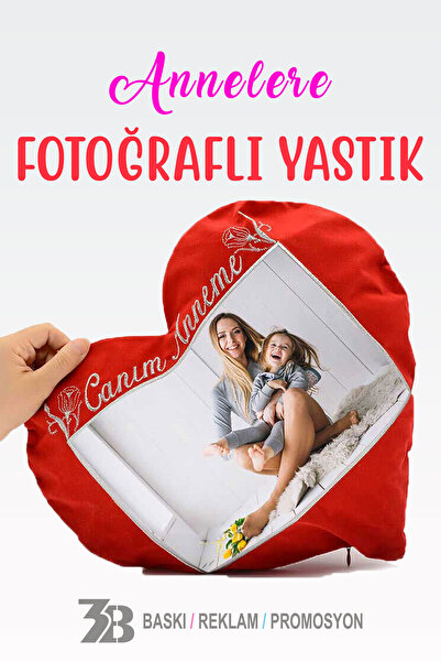 3B BASKI REKLAM PROMOSYON KİŞİYE ÖZEL FOTOĞRAF BASKILI KADİFE KALPLİ YASTIK-C...