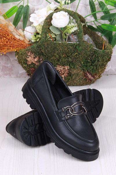 fort 35819 Black Skin Buckle Detailed Comfortable Loafer Women's Shoes
