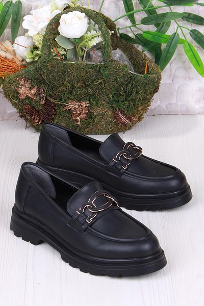 fort 35819 Black Skin Buckle Detailed Comfortable Loafer Women's Shoes