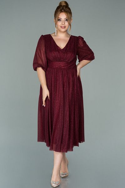 Efelif Capri Sleeve Glitter Midi Plus Size Evening Dress Abk38848
