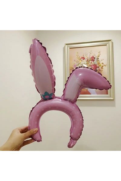 Flippy Balon, , Tip Coronita Cu Urechi, Model Iepure, , 38 X 45 Cm, Roz