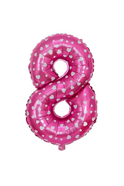 Flippy Balon folie metalică - Numărul 8, imprimeu inimioare, 80 cm, roz