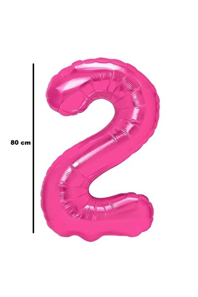 Flippy Foil Balloon Number 2, 80 cm, Pink, Individual Pack, Includes Straw, Air or Helium