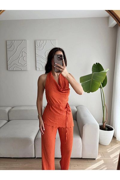 Zoom Butik Drape Collar Tie Suit - Orange