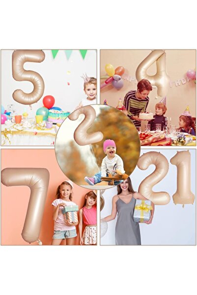 Flippy Metallic Foil Balloon Number 4 (Cream), 100 cm, Straw Included