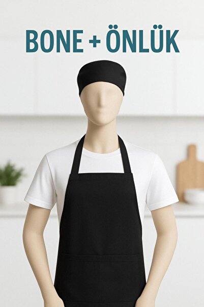 GTB BUTİK Siyah Mutfak Aşçı Önlüğü, Siyah Mutfak Bone