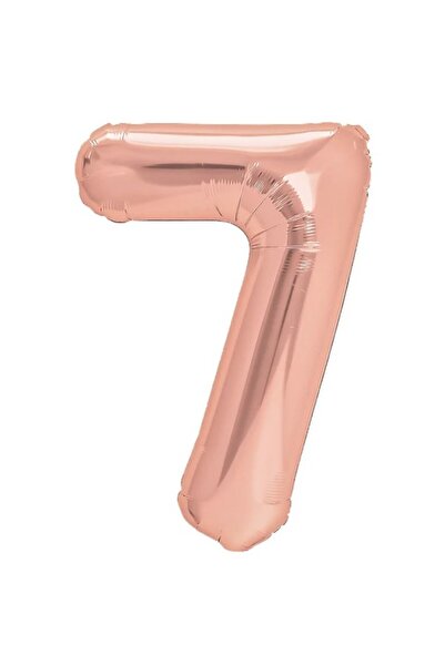Flippy Balon folie metalică numărul 7, 40 cm, auriu roz, pai inclus