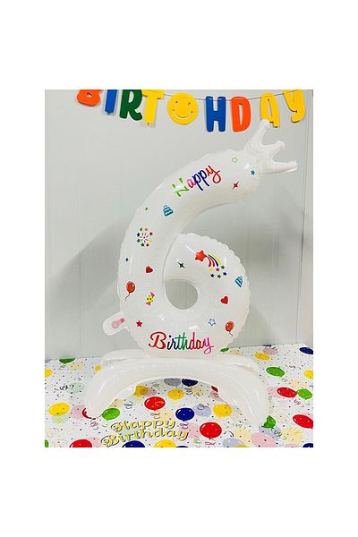Flippy Balon, Flippy, Cifra, Model 6 cu Happy Birthday Scris, 81 cm, , Alb