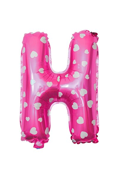 Flippy Balon Litera H, Flippy, 40 cm, Cu Imprimeu Inimioare, , Pai inclus, Roz