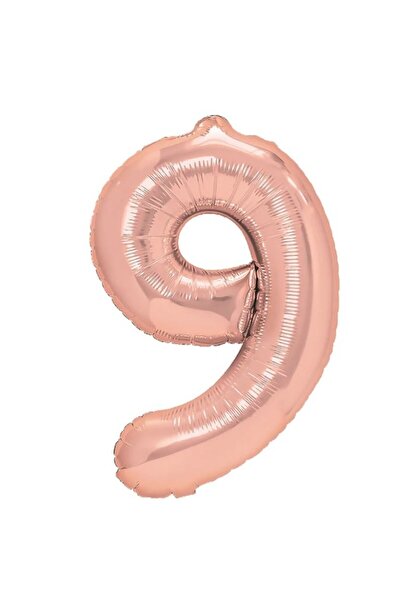 Flippy Balon folie roz auriu cu numere 40 cm - Numărul 9, pai inclus, aer sau...