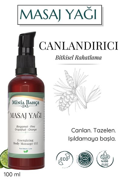 Minia Bahçe Bitki ve Sanat Atölyesi Revitalizing Massage Oil - 100% Pure and Natural, 100 ml