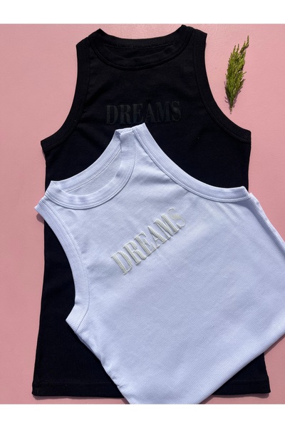 LEYNA BUTİK 2's Crno-Belo Modal Rebrasta tkanina Dizanje tegova T-shirt Majica