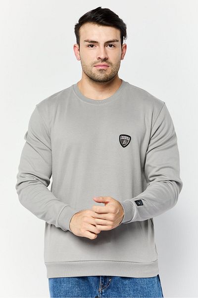 Lamborghini Men Crew Neck Brand Logo Sweatshirt, Grey