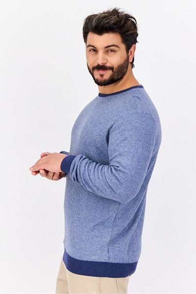 GAS Men Crew Neck Solid Long Sleeves Sweatshirt, Slate Blue