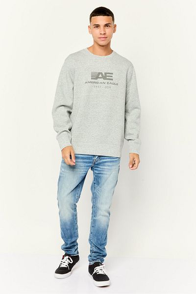 AMERICAN EAGLE Men Crew Neck Long Sleeves Brand Logo Sweatshirt, Grey