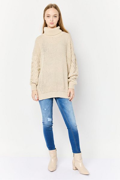 Pretty Little Thing Women Turtle Neck Knitted Sweater, Cream