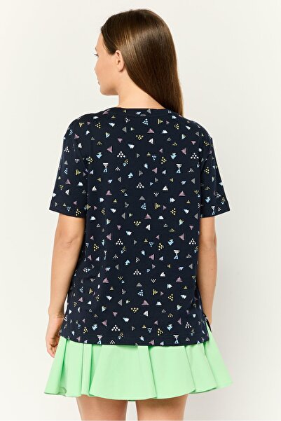 Esprit Women Crew Neck Short Sleeve Allover Print Top, Multicolour