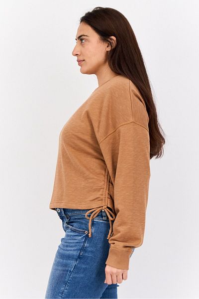 AMERICAN EAGLE Women Round Neck Long Sleeves Textured Sweatshirts, Brown