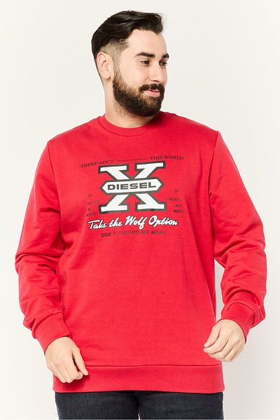 Diesel Men Crew Neck Brand Logo Long Sleeves Sweatshirt, Red