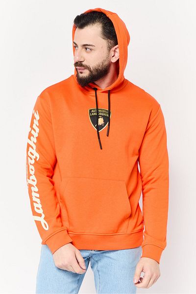 Lamborghini Men Brand Logo Long Sleeves Hoodie, Orange