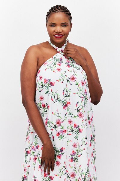 INC Women Floral Print Midi Casual Dress, Ivory Combo