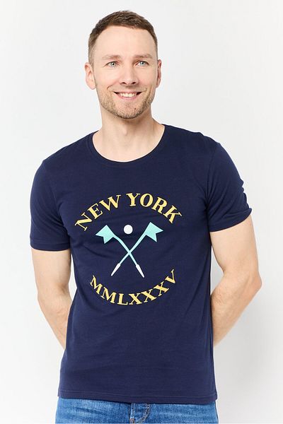 DeFacto Men Crew Neck Short Sleeves Embroidered T-shirt, Navy