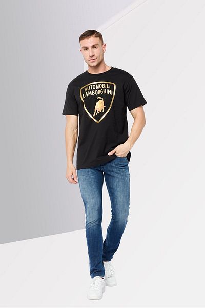Lamborghini Men Crew Neck Short Sleeves Brand Logo T-Shirt, Black