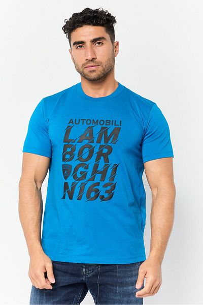 Lamborghini Men Crew Neck Short Sleeve Graphic Print, Blue