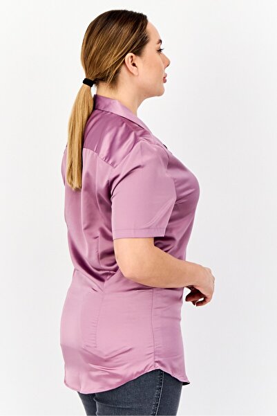 Asos Design Women Spread Collar Short Sleeve Plain Top, Purple