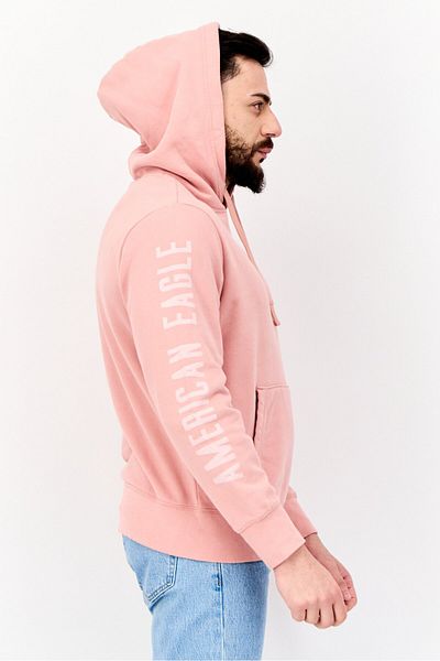 AMERICAN EAGLE Men Graphic Print Long Sleeves Hoodie, Peach