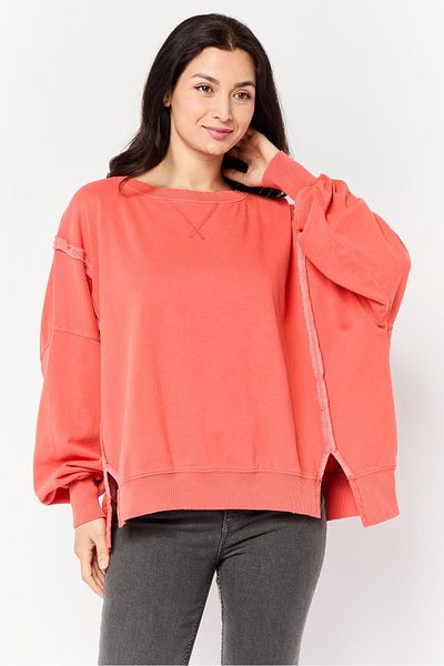 AMERICAN EAGLE Women Crew Neck Solid Long Sleeve Sweatshirts, Orange