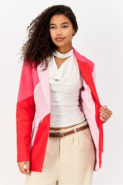 Missyempire Women Regular Fit Color Block Semi Formal Blazer, Multicolor