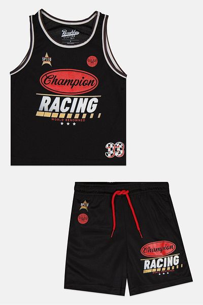 Brooklyn Toddlers Boy 2 Pieces Graphic Cycling Jersey And Shorts Set, Black