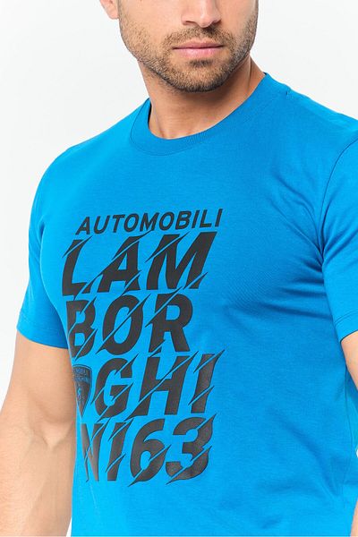 Lamborghini Men Crew Neck Short Sleeve Graphic Print, Blue