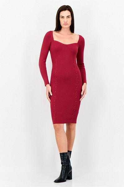 Guess Women Textured Casual Midi Dress, Maroon