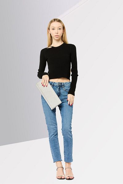 Michael Kors Women Round Neck Long Sleeve Textured Top, Black