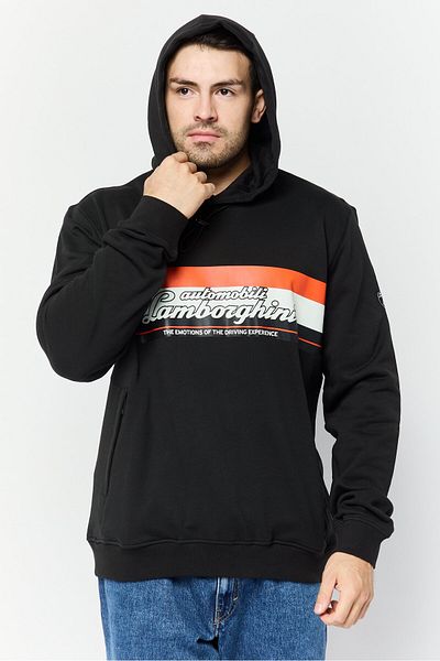 Lamborghini Men Long Sleeves Brand Logo Hoodie, Black
