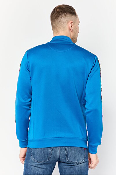 Lamborghini Men Mock Neck Brand Logo Full Zip Sweatshirt, Blue