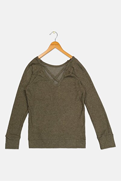 Nine 1 Eight سويت شيرت جاكار بأكمام طويلة للبنات الصغار، زيتوني