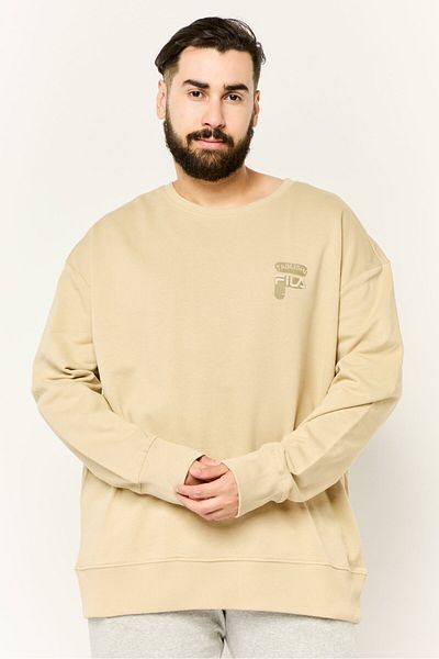 FILA Men Oversized Fit Long Sleeve Training Sweatshirt, Dark Beige