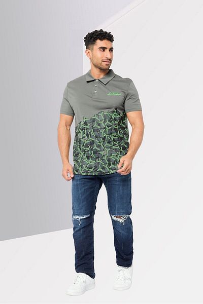 Lamborghini Men Regular Fit Graphic Print Short Sleeve Polo Shirts, Grey