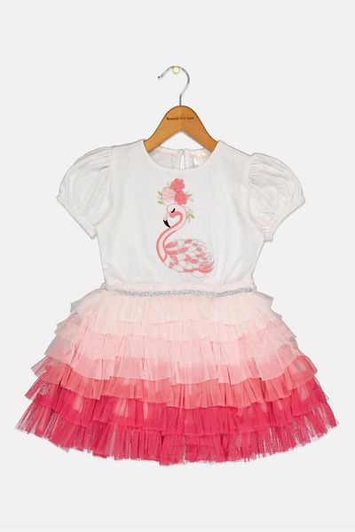 Miss Kids Girl Embroidered Pleated Dress, Multicolor