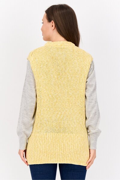 Esprit Women Crew Neck Crochet Sweater Vest, Yellow