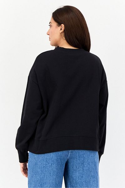 Nolita Women Crew Neck Long Sleeves Brand Logo Sweatshirt, Black
