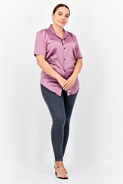 Asos Design Women Spread Collar Short Sleeve Plain Top, Purple