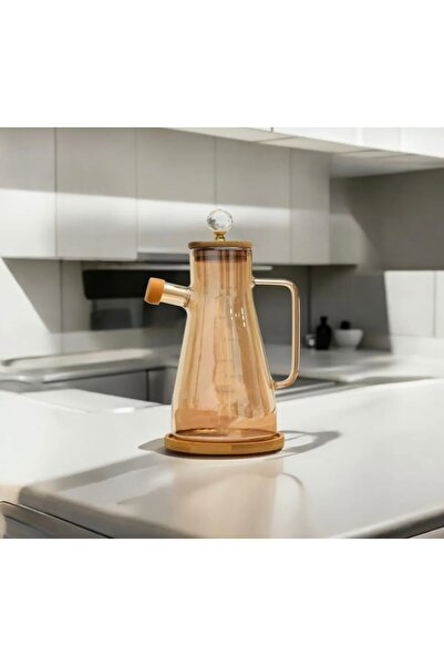 CEZVE HOME Arles Kristal Taşlı Bambu Altlıklı Borosilikat Cam Yağlık Sirkelik